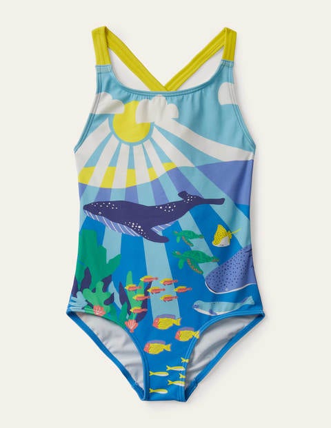 Cross-back Swimsuit - Aqua Blue Reef Scene Cross-back Swimsuit - Aqua Blue Reef Scene