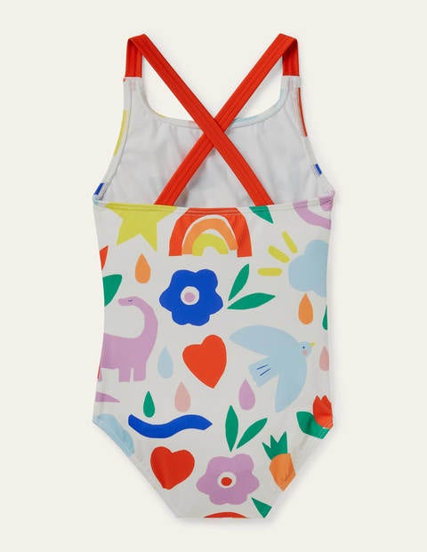 Cross-back Swimsuit - Ivory Multi Happy Dino Cross-back Swimsuit - Ivory Multi Happy Dino