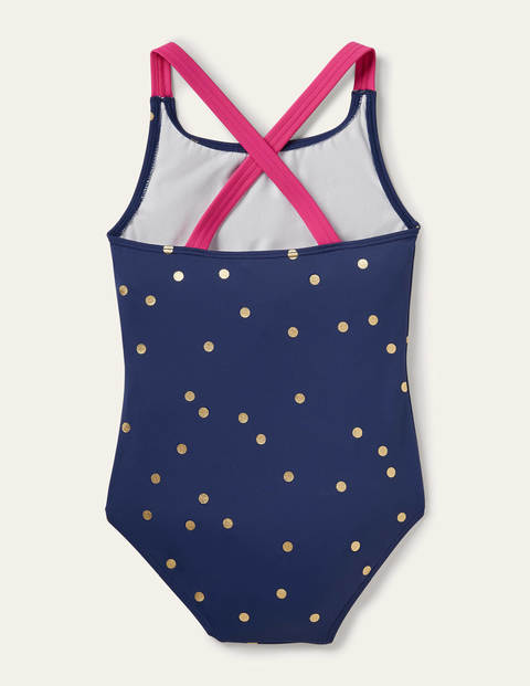 Cross-back Swimsuit - Deep Sea Blue Gold Spot Cross-back Swimsuit - Deep Sea Blue Gold Spot
