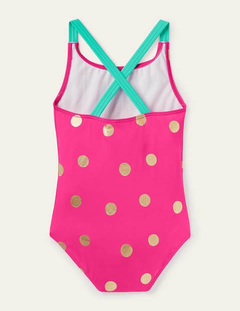 Cross-back Swimsuit - Fuchsia Pink Gold Spot Cross-back Swimsuit - Fuchsia Pink Gold Spot
