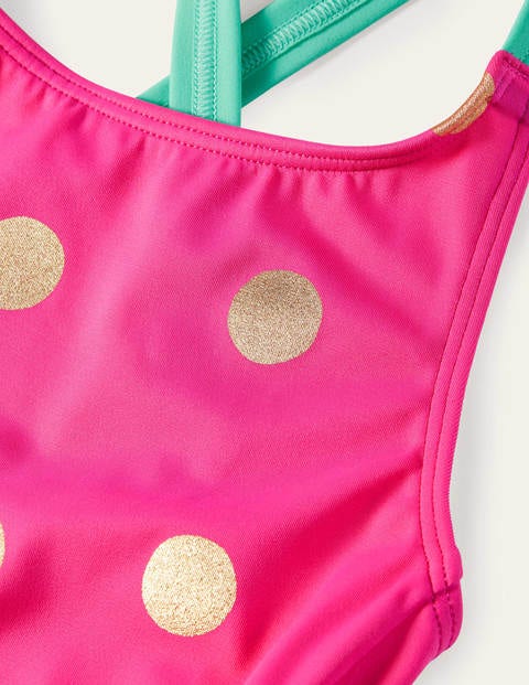 Cross-back Swimsuit - Fuchsia Pink Gold Spot Cross-back Swimsuit - Fuchsia Pink Gold Spot
