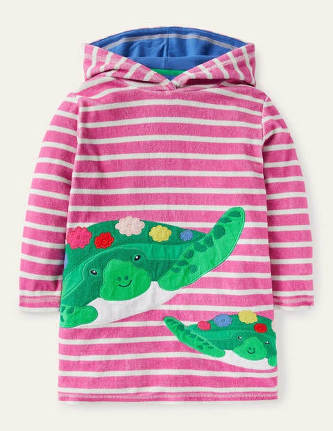 Fun Towelling Beach Dress - Tickled Pink/ Ivory Turtles Fun Towelling Beach Dress - Tickled Pink/ Ivory Turtles