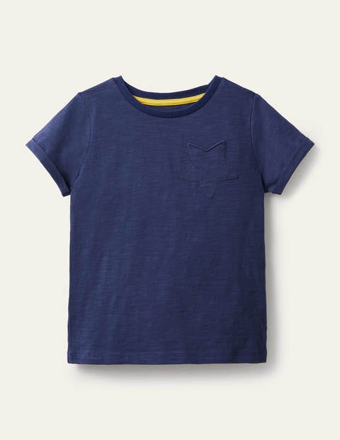 보덴 걸즈 티셔츠 Boden Star Pocket Slub T-Shirt - Starboard Blue