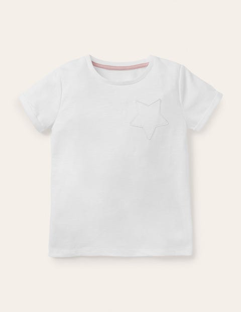 Flammgarn-T-Shirt mit Sterntasche - Weiß