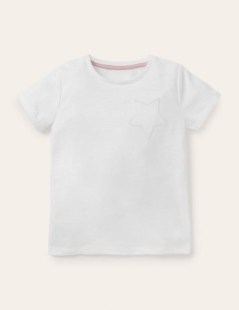 보덴 걸즈 티셔츠 Boden Star Pocket Slub T-Shirt - White