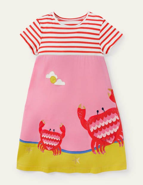 보덴 걸즈 원피스 Boden Sealife Applique Jersey Dress - Pink Lemonade Crabs