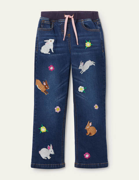 Fröhliche Häschen-Jeans - Mittleres Vintageblau, Tiere Fröhliche Häschen-Jeans - Mittleres Vintageblau, Tiere