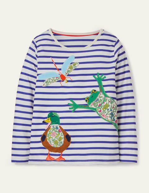Stripy Big Appliqué T-Shirt - Ivory/ Moroccan Blue Animals Stripy Big Appliqué T-Shirt - Ivory/ Moroccan Blue Animals