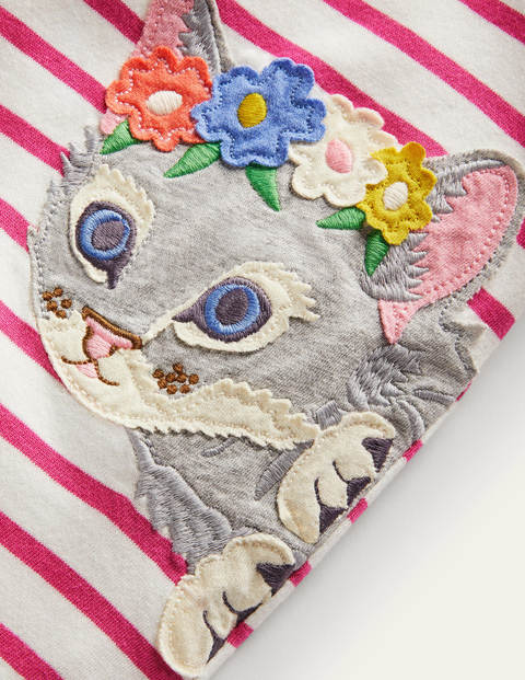 Stripy Big Appliqué T-Shirt - Ivory/ Tickled Pink Animals Stripy Big Appliqué T-Shirt - Ivory/ Tickled Pink Animals