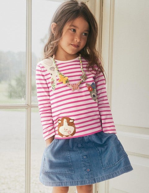 Stripy Big Appliqué T-Shirt - Ivory/ Tickled Pink Animals Stripy Big Appliqué T-Shirt - Ivory/ Tickled Pink Animals