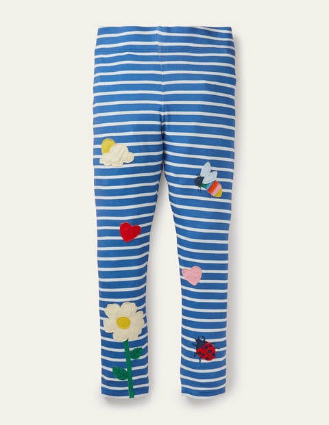 Fun Appliqué Leggings - Elizabethan Blue/ Ivory Flower Fun Appliqué Leggings - Elizabethan Blue/ Ivory Flower
