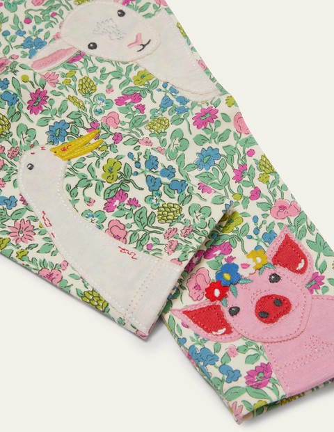 Fun Appliqué Leggings - Vintage Flower Peeking Animals Fun Appliqué Leggings - Vintage Flower Peeking Animals