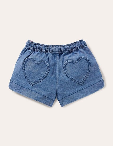 Heart Pocket Shorts - Chambray