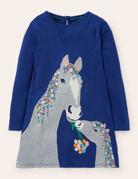 Big Appliqué Dress - Starboard Blue Horse Big Appliqué Dress - Starboard Blue Horse