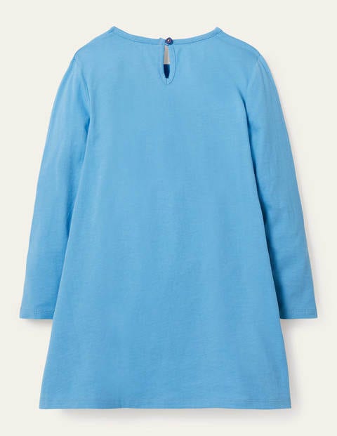 Kleid mit großer Applikation - Grasgrün, Blumenszene Kleid mit großer Applikation - Grasgrün, Blumenszene