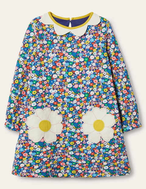 Cosy Floral Appliqué Dress - Elizabethan Blue Flowerpatch Cosy Floral Appliqué Dress - Elizabethan Blue Flowerpatch
