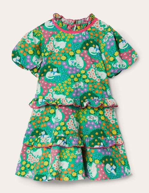 Nostalgisches Kleid mit Puffärmeln - Buntes Muster, Tiere Nostalgisches Kleid mit Puffärmeln - Buntes Muster, Tiere