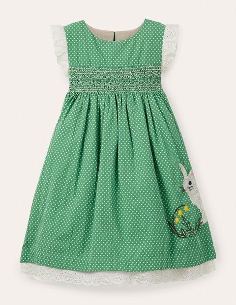 Bunny Smocked Dress - Iguana Green Spot Bunny Bunny Smocked Dress - Iguana Green Spot Bunny