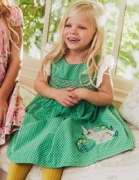 Bunny Smocked Dress - Iguana Green Spot Bunny Bunny Smocked Dress - Iguana Green Spot Bunny