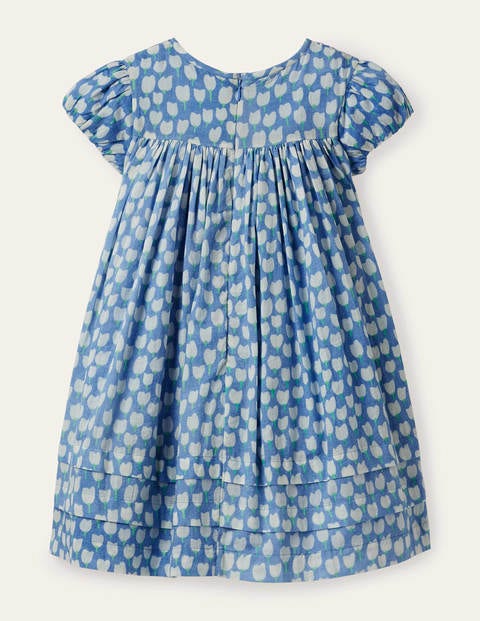 Smocked Puff Sleeve Dress - Elizabethan Blue Tulip Smocked Puff Sleeve Dress - Elizabethan Blue Tulip