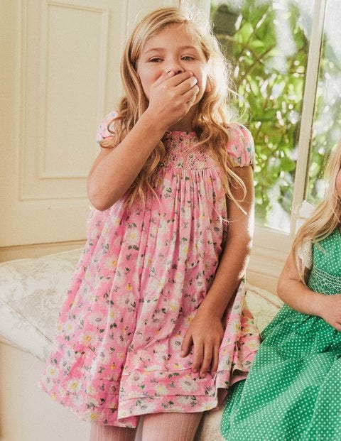 Smocked Puff Sleeve Dress - Pink Lemonade Vintage Daisy Smocked Puff Sleeve Dress - Pink Lemonade Vintage Daisy