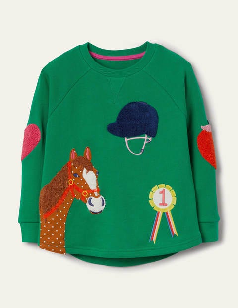 Textured Appliqué Sweatshirt - Sapling Green Horses Textured Appliqué Sweatshirt - Sapling Green Horses
