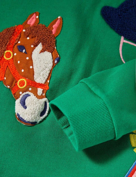 Textured Appliqué Sweatshirt - Sapling Green Horses Textured Appliqué Sweatshirt - Sapling Green Horses