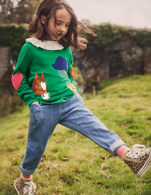 Textured Appliqué Sweatshirt - Sapling Green Horses Textured Appliqué Sweatshirt - Sapling Green Horses