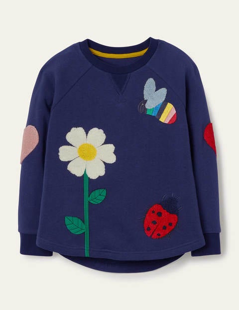 Textured Appliqué Sweatshirt - Starboard Blue Flowers Bees Textured Appliqué Sweatshirt - Starboard Blue Flowers Bees