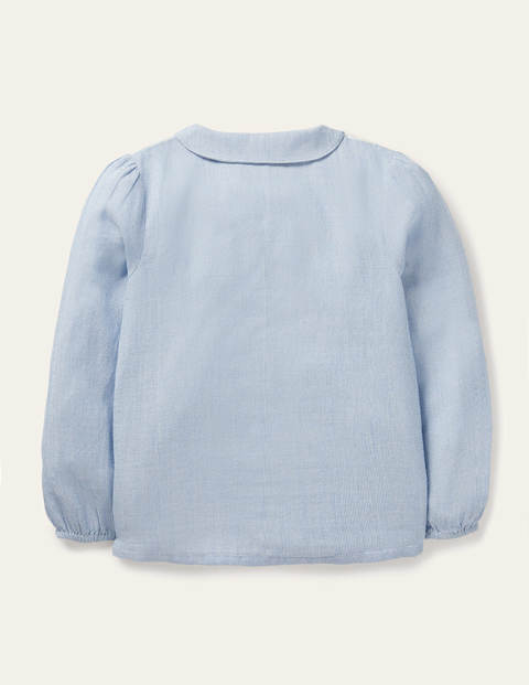 Embroidered Yoke Woven Top - Elizabethan Blue Ticking Embroidered Yoke Woven Top - Elizabethan Blue Ticking