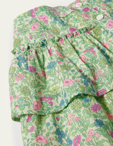 Rüschenrock mit durchgehender Knopfleiste - Bunt, Vintage-Blumenbeet Rüschenrock mit durchgehender Knopfleiste - Bunt, Vintage-Blumenbeet