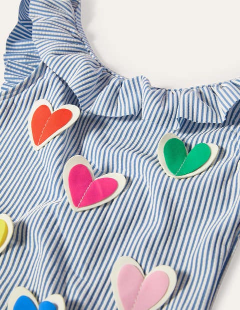 Frill Swimsuit - Blue Seersucker Hearts Frill Swimsuit - Blue Seersucker Hearts
