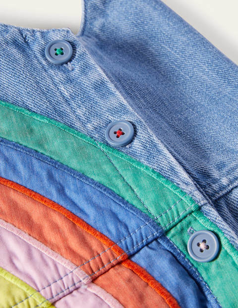 Tie Shoulder Dungarees - Mid Vintage Denim Rainbow Tie Shoulder Dungarees - Mid Vintage Denim Rainbow