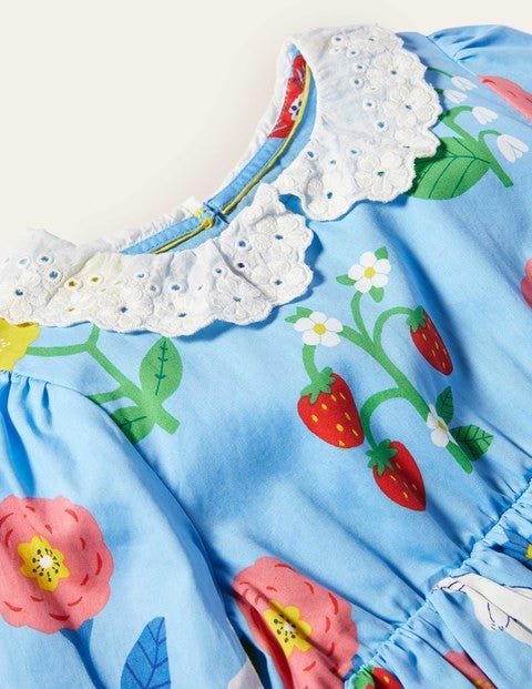 Broderie Collared Dress - Surfboard Blue Bunny Flower Broderie Collared Dress - Surfboard Blue Bunny Flower
