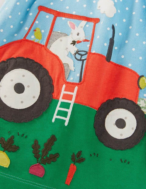 Animal Appliqué Dress - Surfboard Blue Tractor Scene Animal Appliqué Dress - Surfboard Blue Tractor Scene