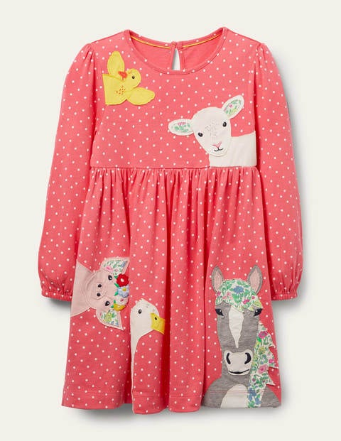 Animal Appliqué Dress - Lollipop Pink Peeping Animals Animal Appliqué Dress - Lollipop Pink Peeping Animals