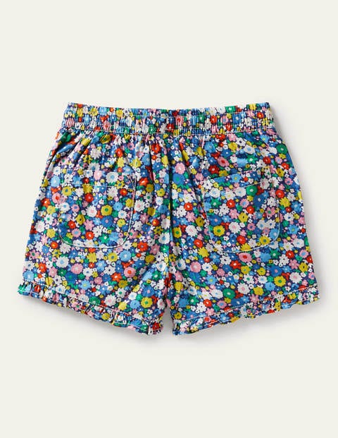 Frill Hem Shorts - Elizabethan Blue Flowerpatch Frill Hem Shorts - Elizabethan Blue Flowerpatch