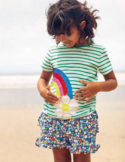 Frill Hem Shorts - Elizabethan Blue Flowerpatch Frill Hem Shorts - Elizabethan Blue Flowerpatch