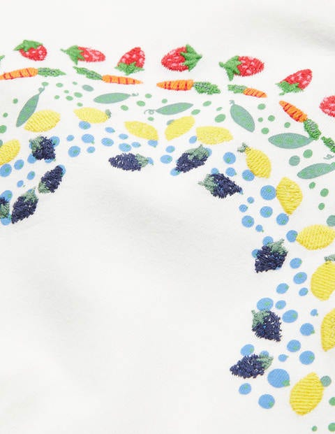 T-Shirt mit Regenbogenstickerei - Naturweiß, Gemüse-Regenbogen T-Shirt mit Regenbogenstickerei - Naturweiß, Gemüse-Regenbogen