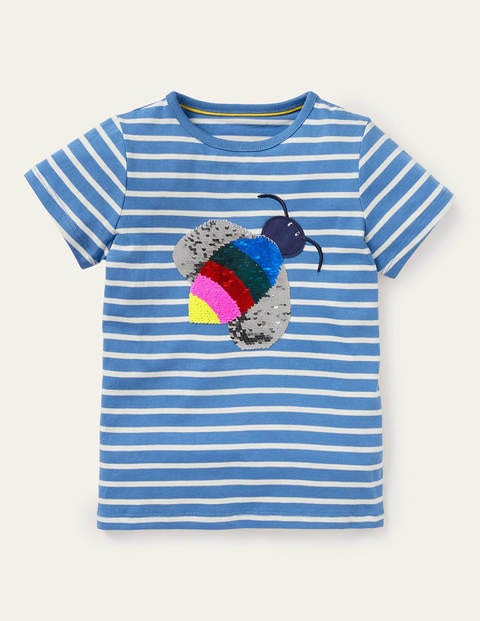 Sequin Colour-change T-shirt - Elizabethan Blue/ Ivory Bee Sequin Colour-change T-shirt - Elizabethan Blue/ Ivory Bee