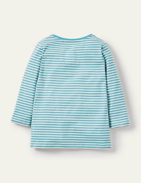 Embroidered Stripy T-shirt - Ivory/ Aqua Blue Animals | Boden US