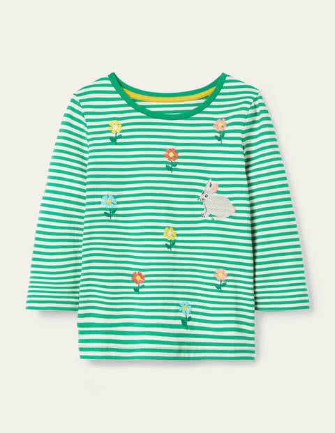 Embroidered Stripy T-shirt - Sapling Green/ Ivory Daisies Embroidered Stripy T-shirt - Sapling Green/ Ivory Daisies