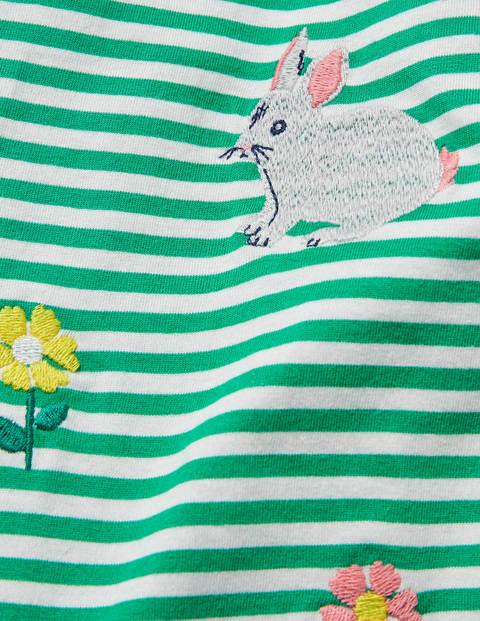Embroidered Stripy T-shirt - Sapling Green/ Ivory Daisies Embroidered Stripy T-shirt - Sapling Green/ Ivory Daisies