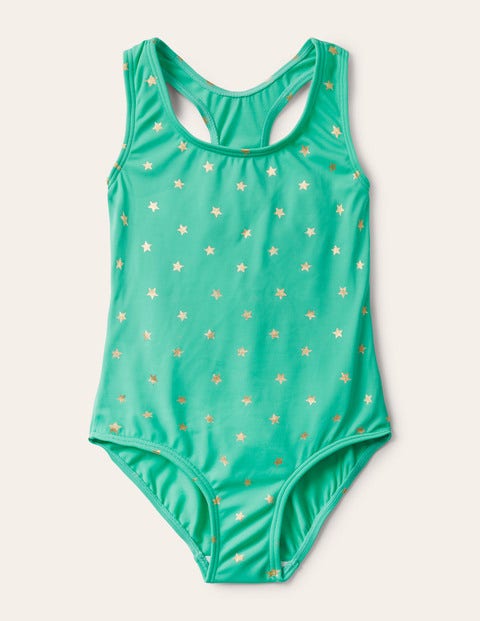 Racer-back Swimsuit - Light Green Gold Foil Star Racer-back Swimsuit - Light Green Gold Foil Star