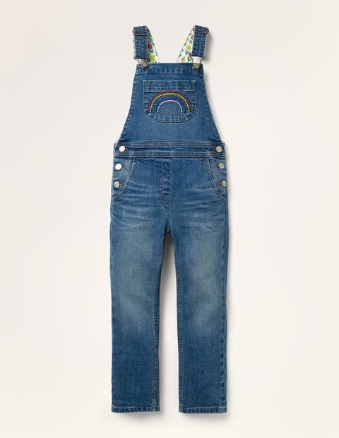 보덴 걸즈 멜빵 바지 Boden Fun Dungarees - Light Vintage Denim Rainbow