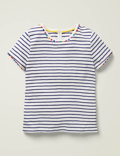 보덴 걸즈 티셔츠 Boden Charlie Pom Jersey T-shirt - Indigo Navy/Ivory