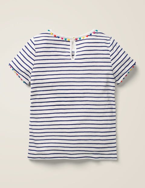 T-shirt Charlie en jersey à pompons - Bleu marine tribord/ivoire