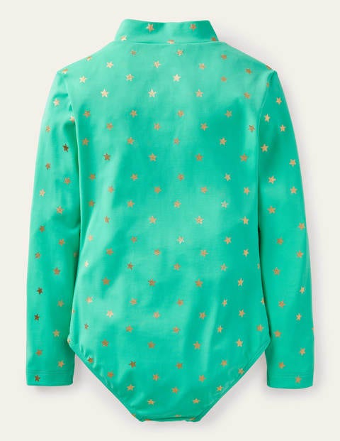 Long-sleeved Swimsuit - Light Green Gold Foil Star Long-sleeved Swimsuit - Light Green Gold Foil Star