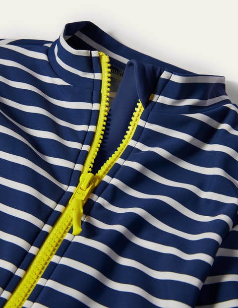 Long-sleeved Swimsuit - Blue/ Ivory Rainbow Cuff Long-sleeved Swimsuit - Blue/ Ivory Rainbow Cuff