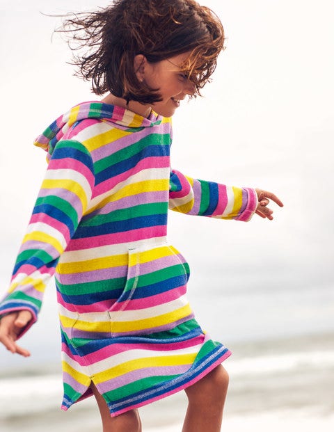 Pattern Towelling Beach Dress - Multi Rainbow Stripe Pattern Towelling Beach Dress - Multi Rainbow Stripe